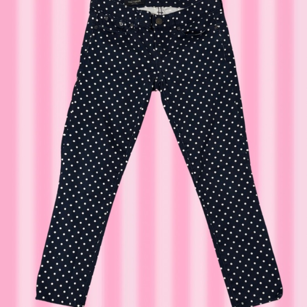 J.Crew Navy Polka Dot Toothpick Pants | Slim Stretch Fit | Classic Retro Look